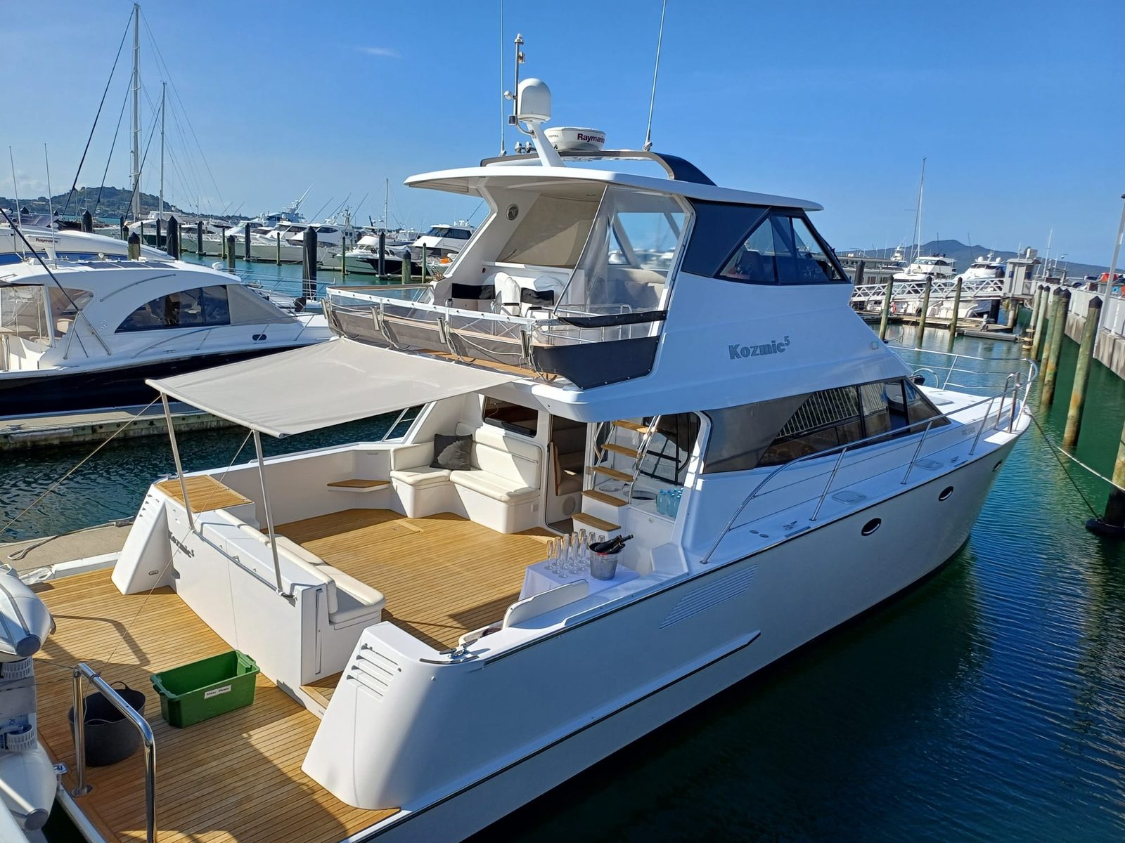 Kozmic 5's cockpit and rear deck at Orakei Marina